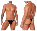 Black mesh thong with gold trim and small brand tag on front from candyman 99756 fringe thongs collection