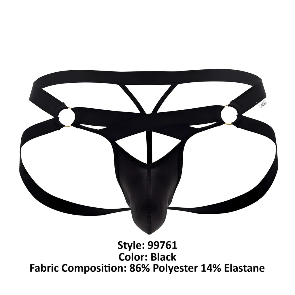Black candyman 99761 jock g-string thong with crisscross design and reinforced gussets made of polyester and elastane