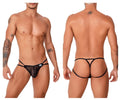 Black candyMan 99762 jock g-string sheer lace thong with elastic straps and small white brand tag on front