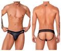 Black lace-trimmed mens briefs with smooth glossy finish candyMan 99763 lace jockstrap in black