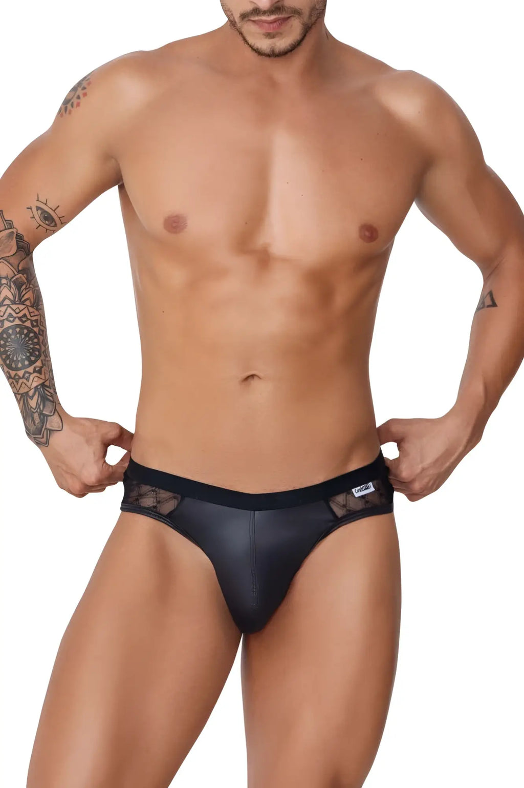 Black lace-trimmed briefs candyMan 99763 lace jockstrap in sleek form-fitting design and color black