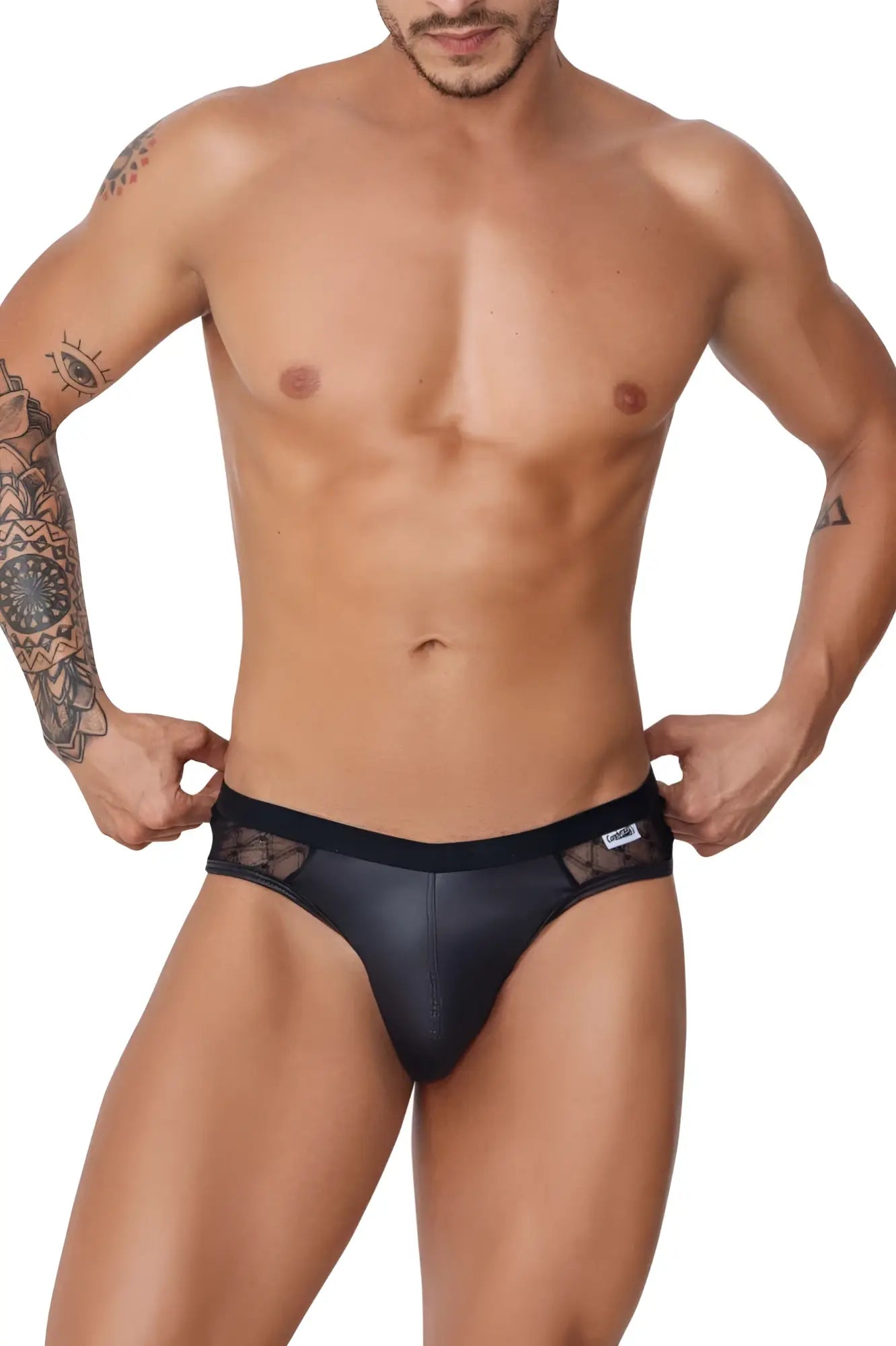 Black lace-trimmed briefs candyMan 99763 lace jockstrap in sleek form-fitting design and color black