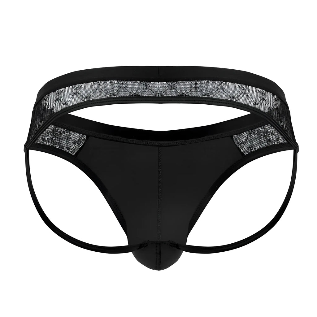 Black candyMan 99763 lace jockstrap thong with smooth glossy fabric and reinforced elastic waistband