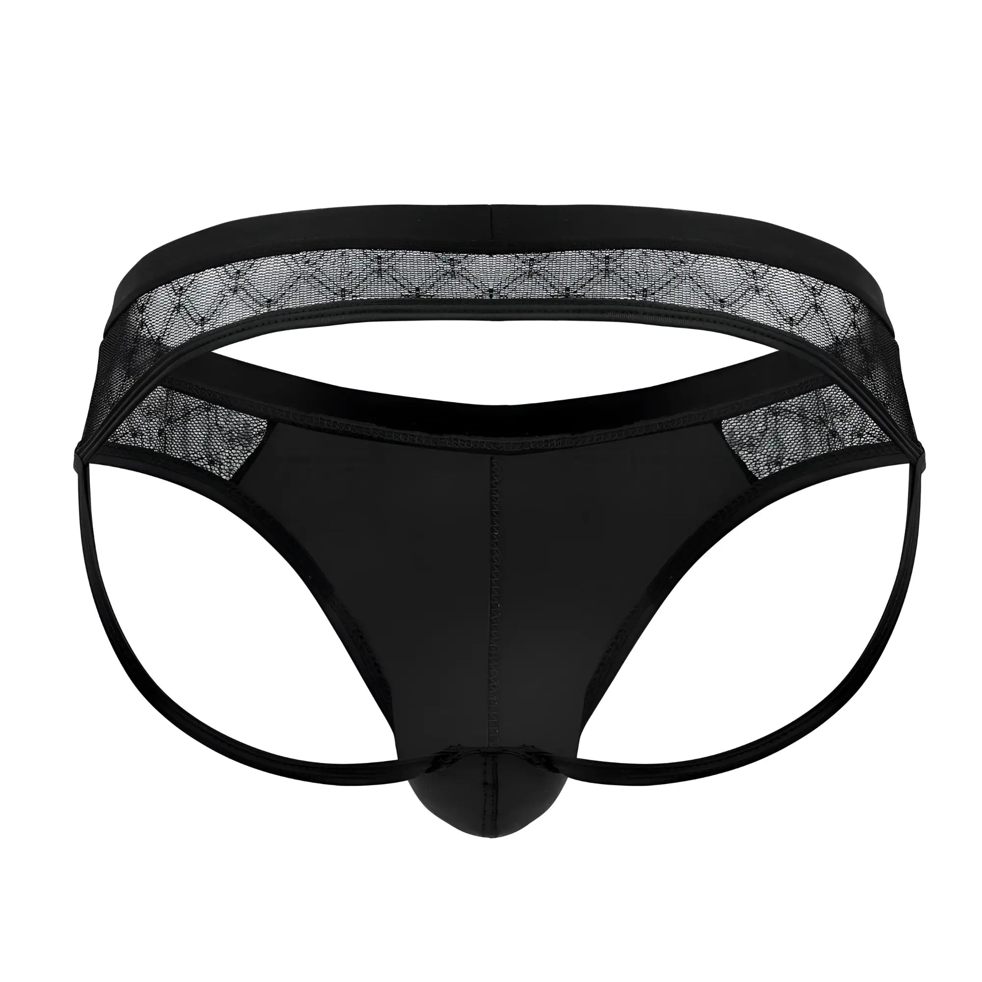 Black candyMan 99763 lace jockstrap thong with smooth glossy fabric and reinforced elastic waistband
