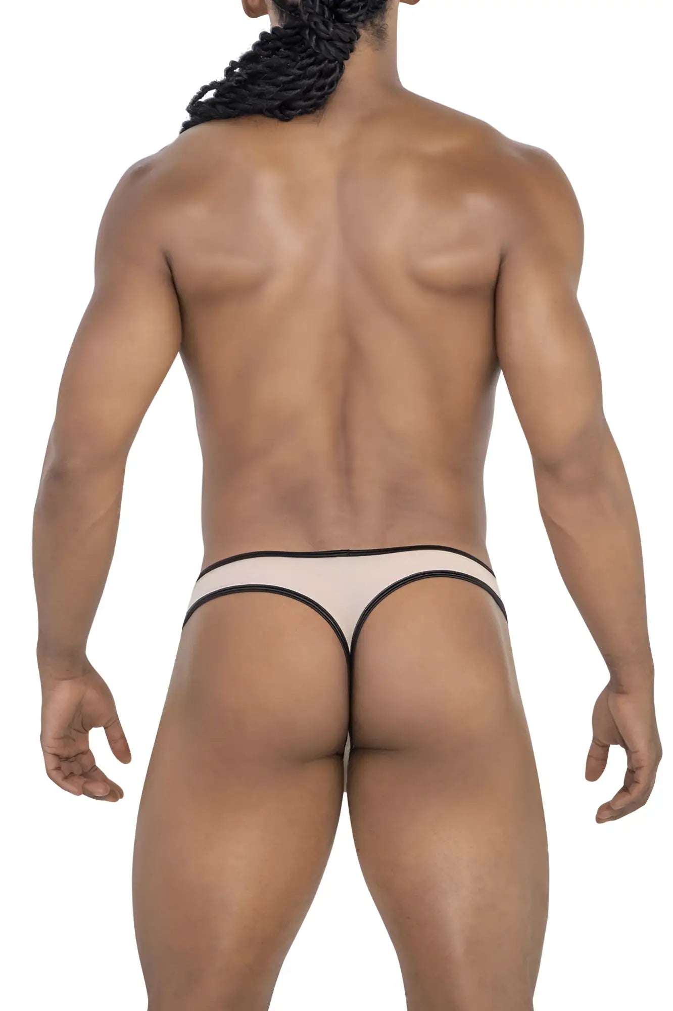 Beigethong with black trim in breathable sports mesh material from candyman 99767 collection
