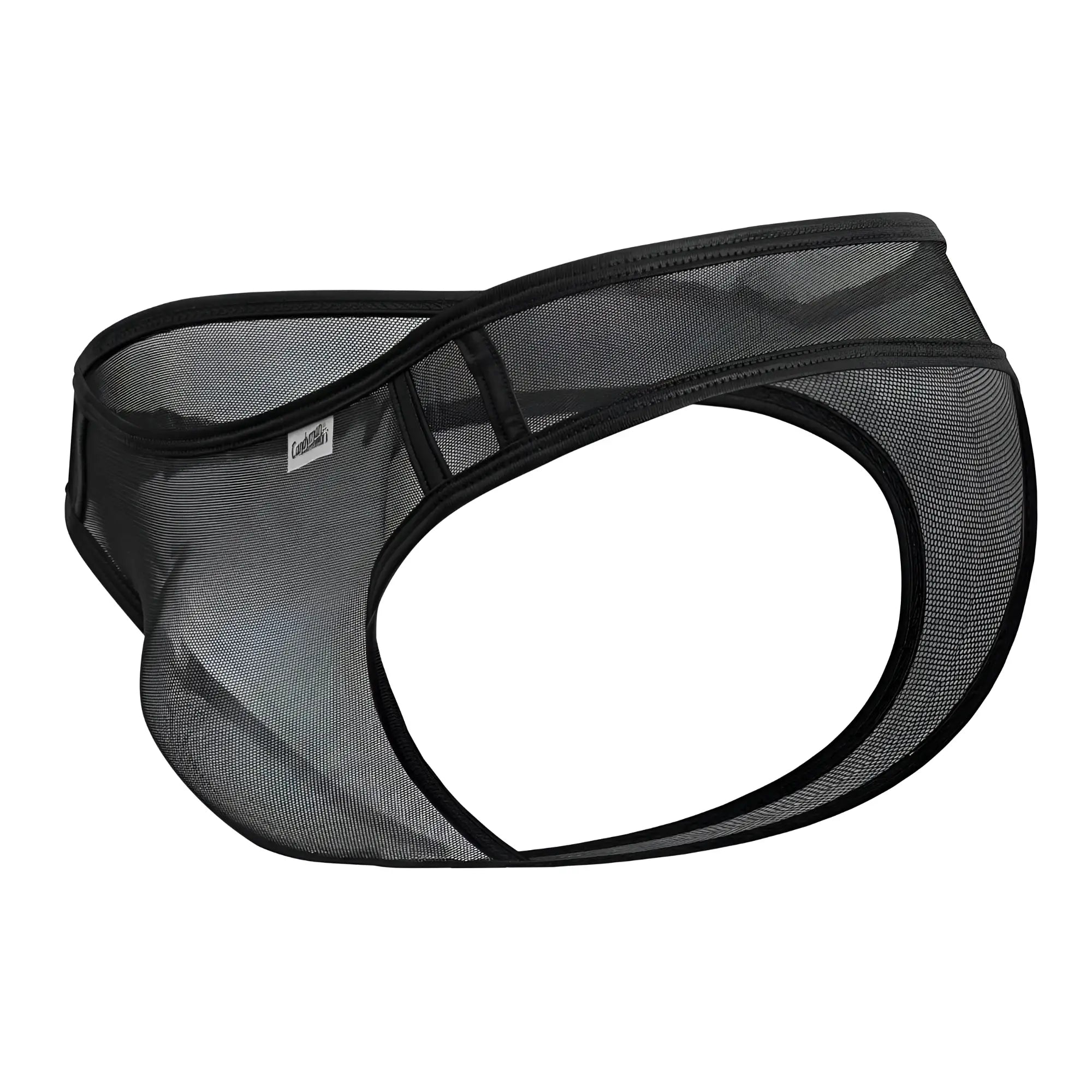 CandyMan 99767 sports mesh thong in black with reinforced elastic trim showing front view