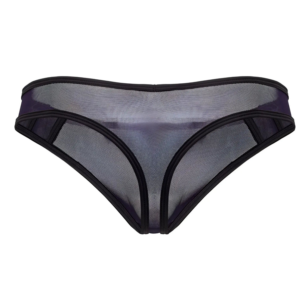 Black mesh thong with sheer translucent design and solid trim from candyman 99767 sports mesh thongs navy color