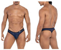 Navy blue CandyMan 99767 sports mesh thong briefs with black trim and subtle logo on the side