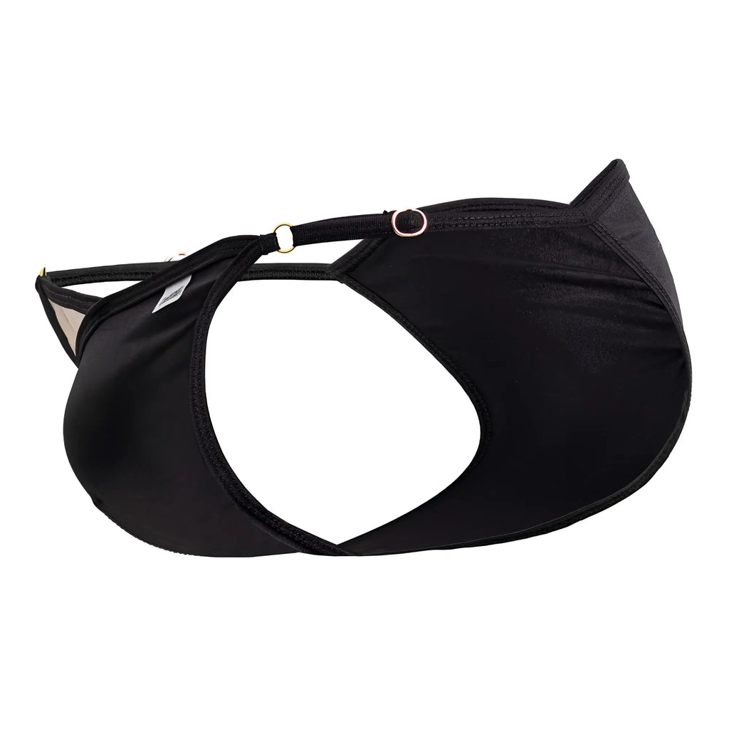 Black satin-like fabric candyMan 99768 peekaboo bikini top with sleek minimalist design and thin adjustable straps