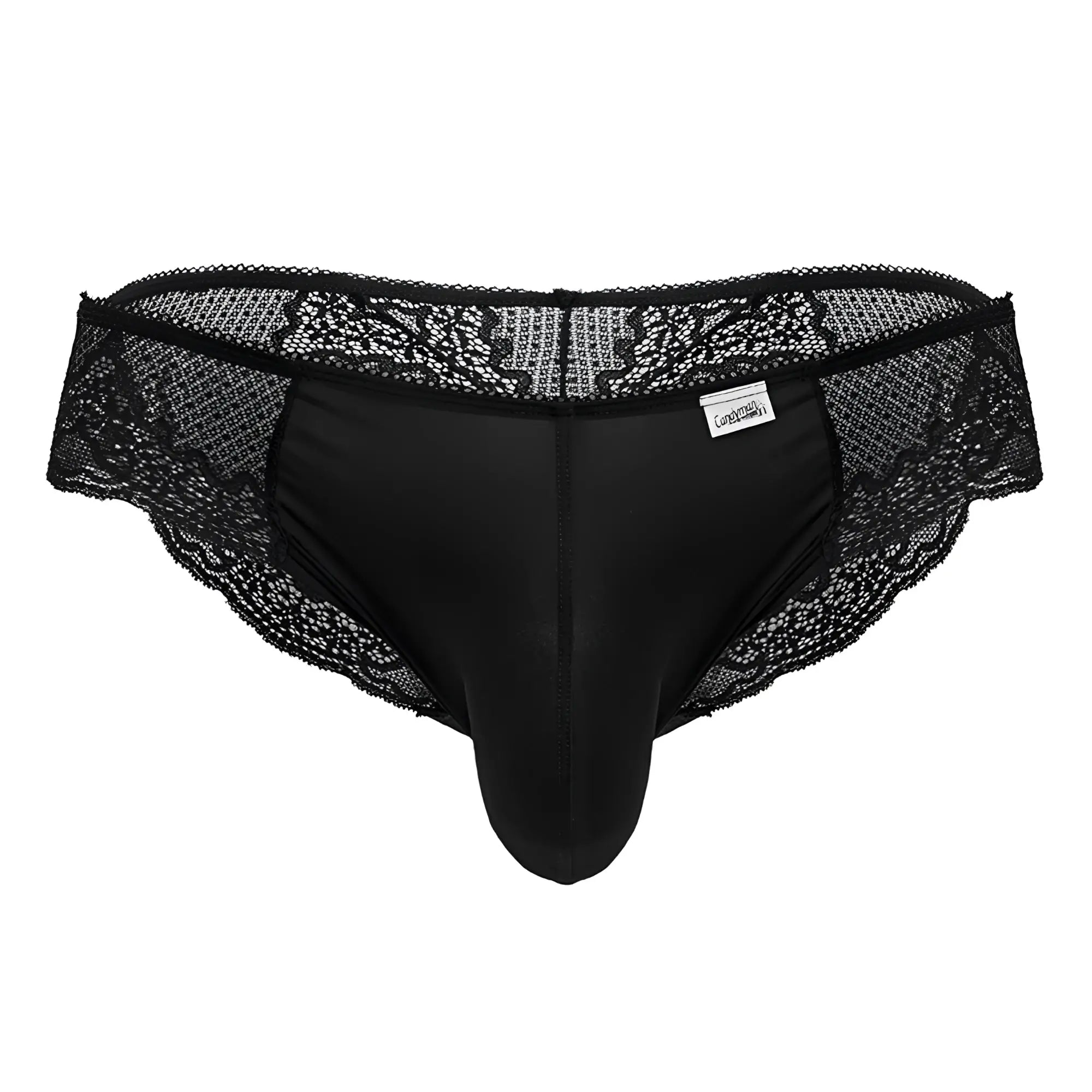 Black candy man 99769 lace briefs with satin body and floral embroidered lace waistband for men