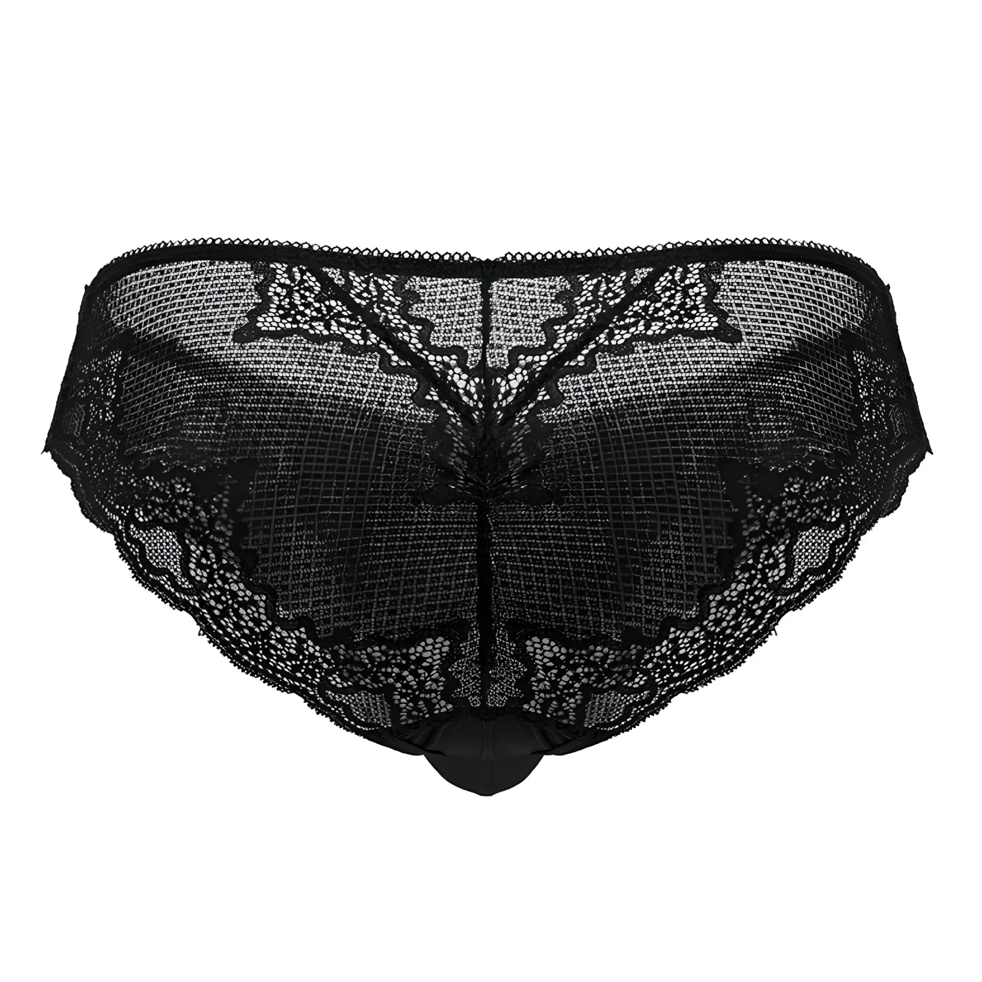 Black candyMan 99769 lace briefs featuring intricate floral patterns on a sheer mesh base underwear