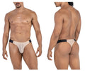 Beigelace thong with black elastic waistband from candyman 99771 mesh thongs collection front view