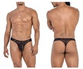 Black sheer mesh thong candy man 99771 with solid black waistband and subtle patterned detailing visible from front