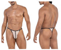 Black and beige CandyMan 99776 mesh thong with a sleek minimalist design showing the back side of the product