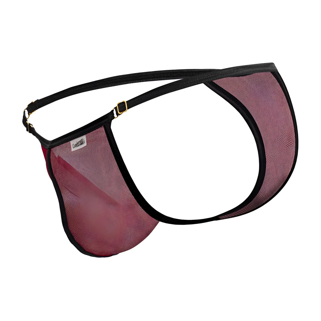 A maroon mesh men’s brief with black trim and gold tone hardware from candyman 99776 mesh thongs color burgundy
