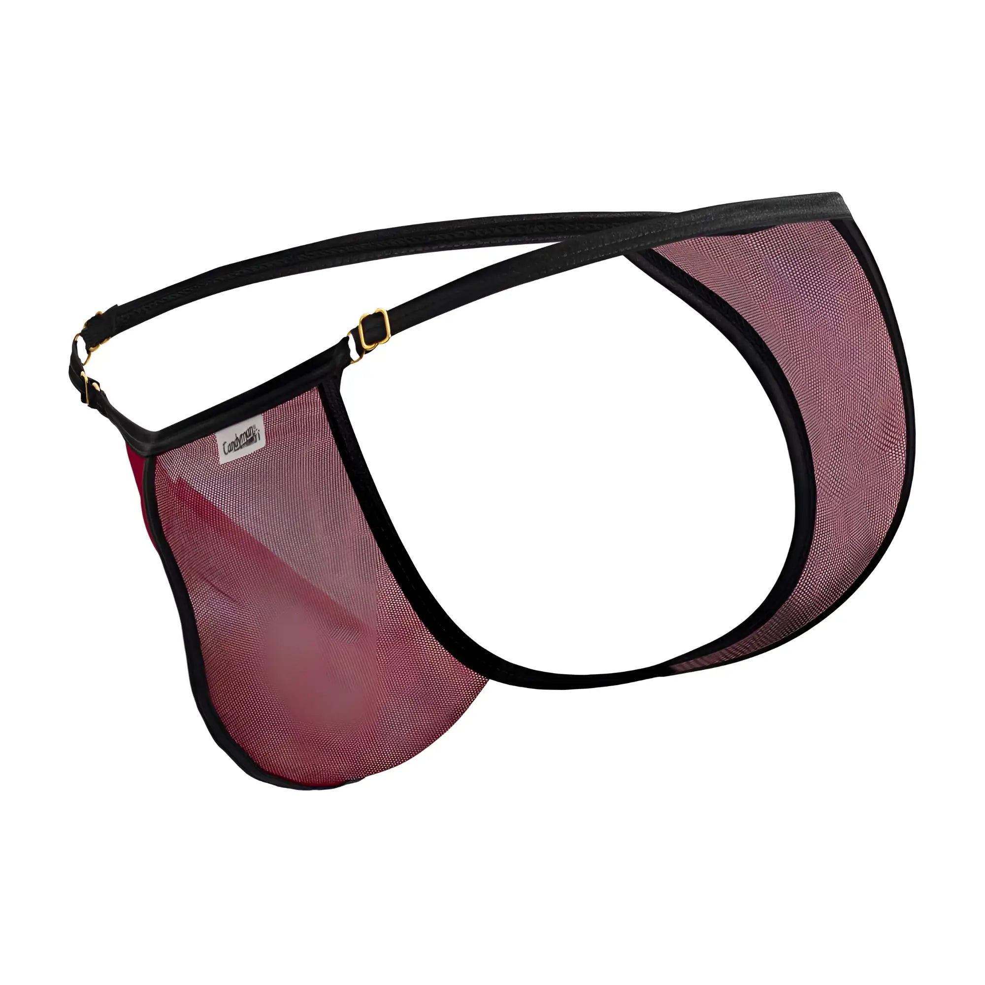 A maroon mesh men’s brief with black trim and gold tone hardware from candyman 99776 mesh thongs color burgundy