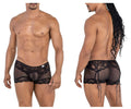 Black lace-trimmed mesh briefs with side ties in candy man 99779 mesh lace trunks color black