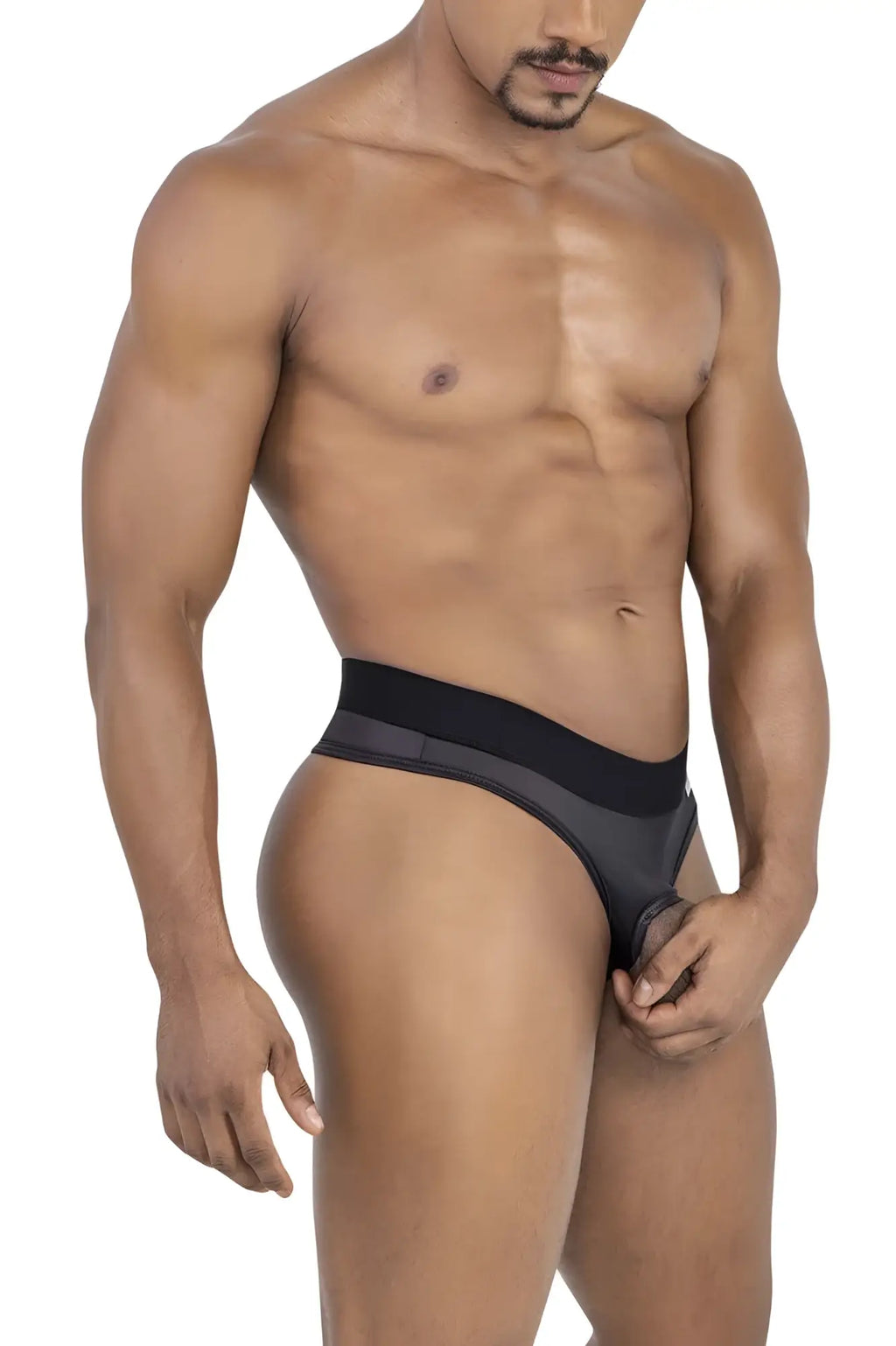 CandyMan 99781 protuder thongs black and gray athletic briefs with sleek form-fitting design front view