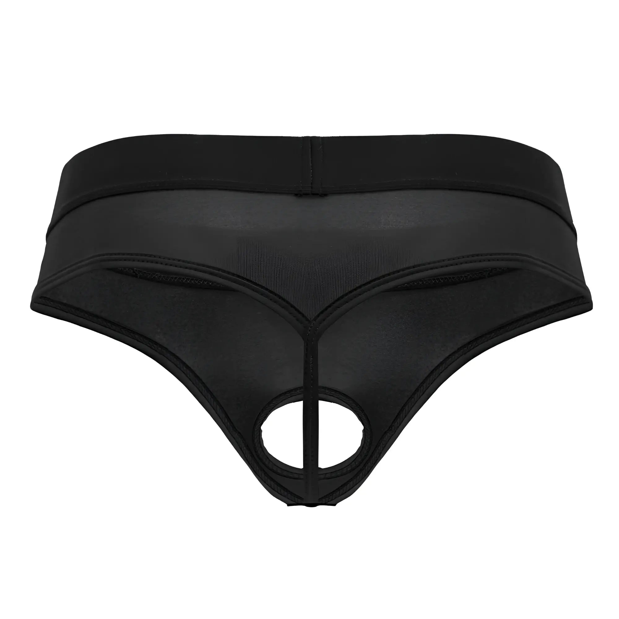 Black mesh thong candyMan 99781 protuder thongs with central cutout and elastic waistband in black