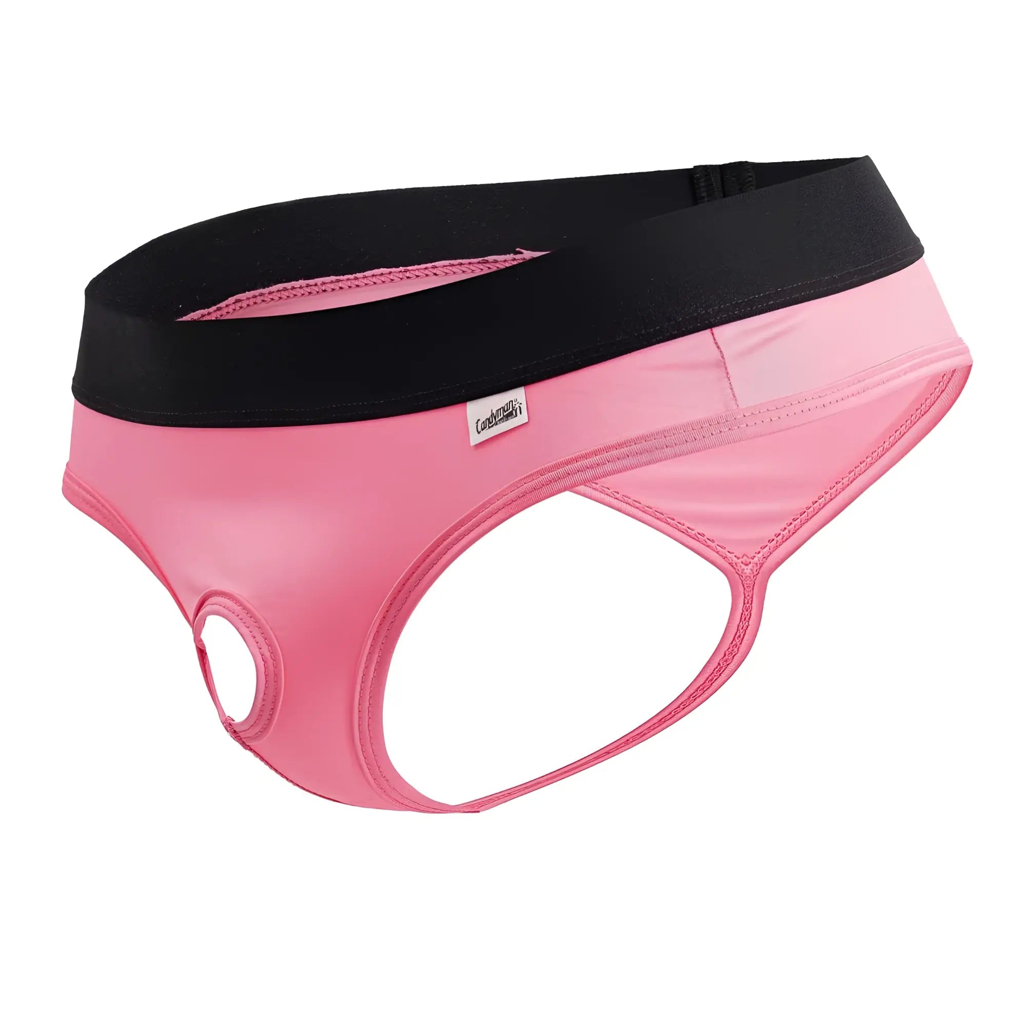 Pink and black candyman 99781 protuder thongs for men with smooth stretchy fabric and contoured design