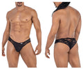 Black lace men’s briefs with back tie design showing the back side from candyman 99784 lace thongs in black