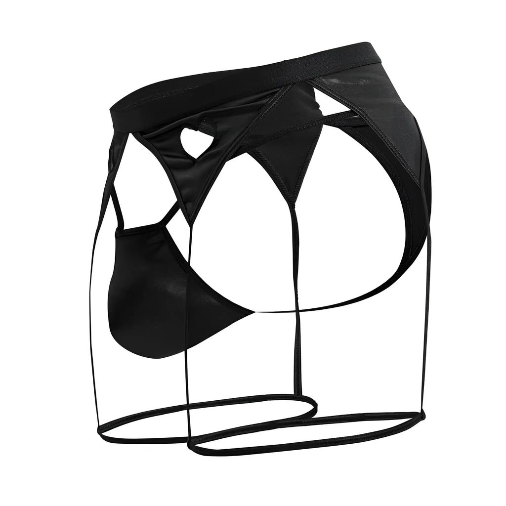 Black faux leather men’s briefs with cut-out design and thin straps from candyman 99785 garter outfit