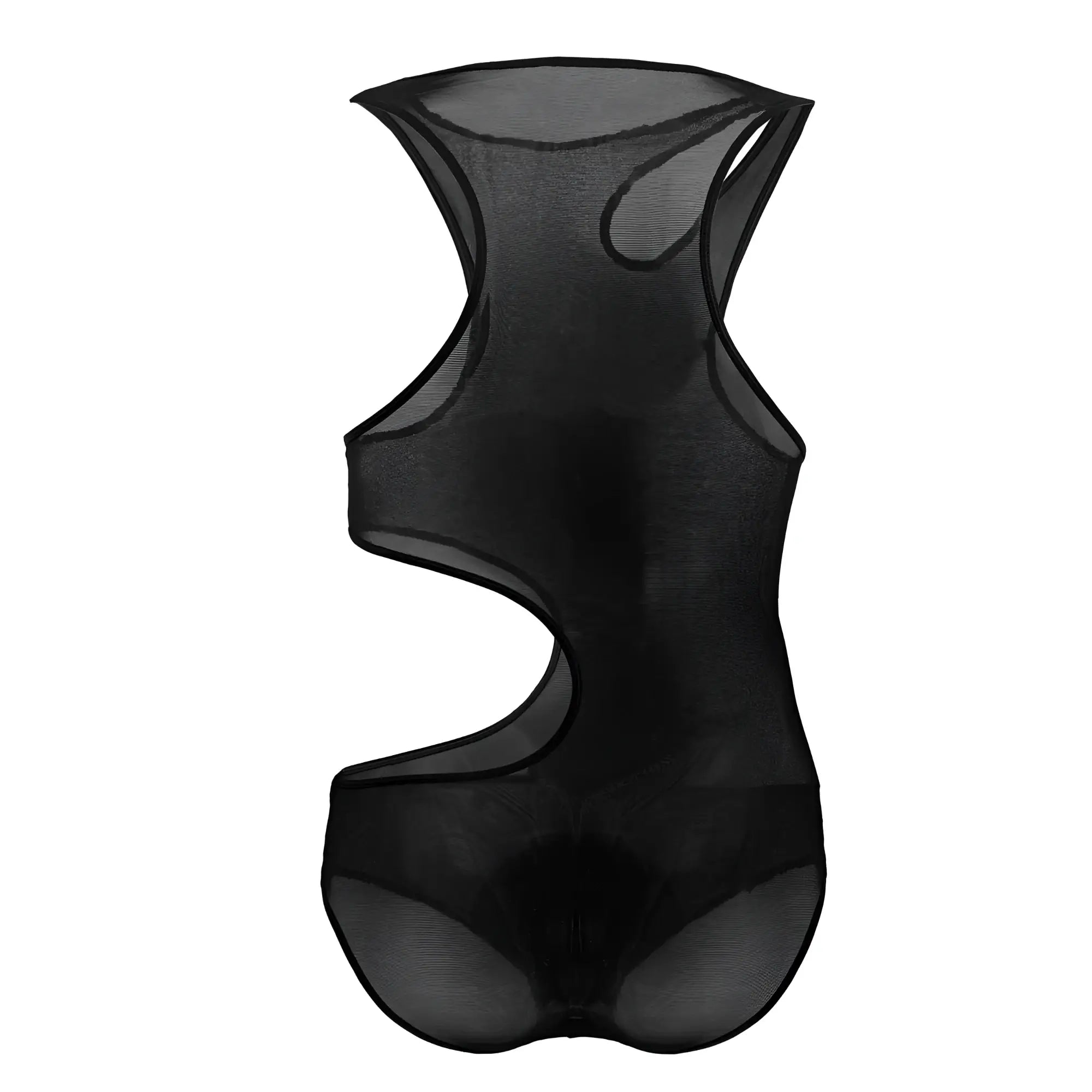 Black sheer mesh bodysuit candyMan 99788 with cut-out design showcasing a stylish and breathable fit