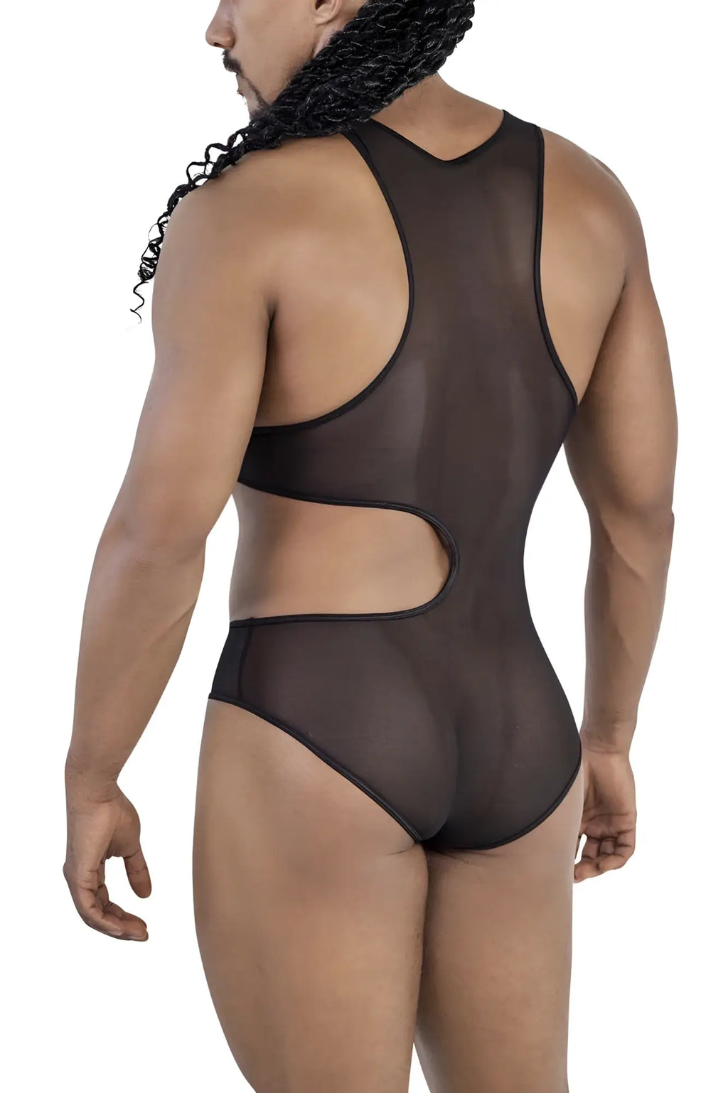 Black candyMan 99788 mesh bodysuit one-piece with sheer cutout details in sheer mesh fabric