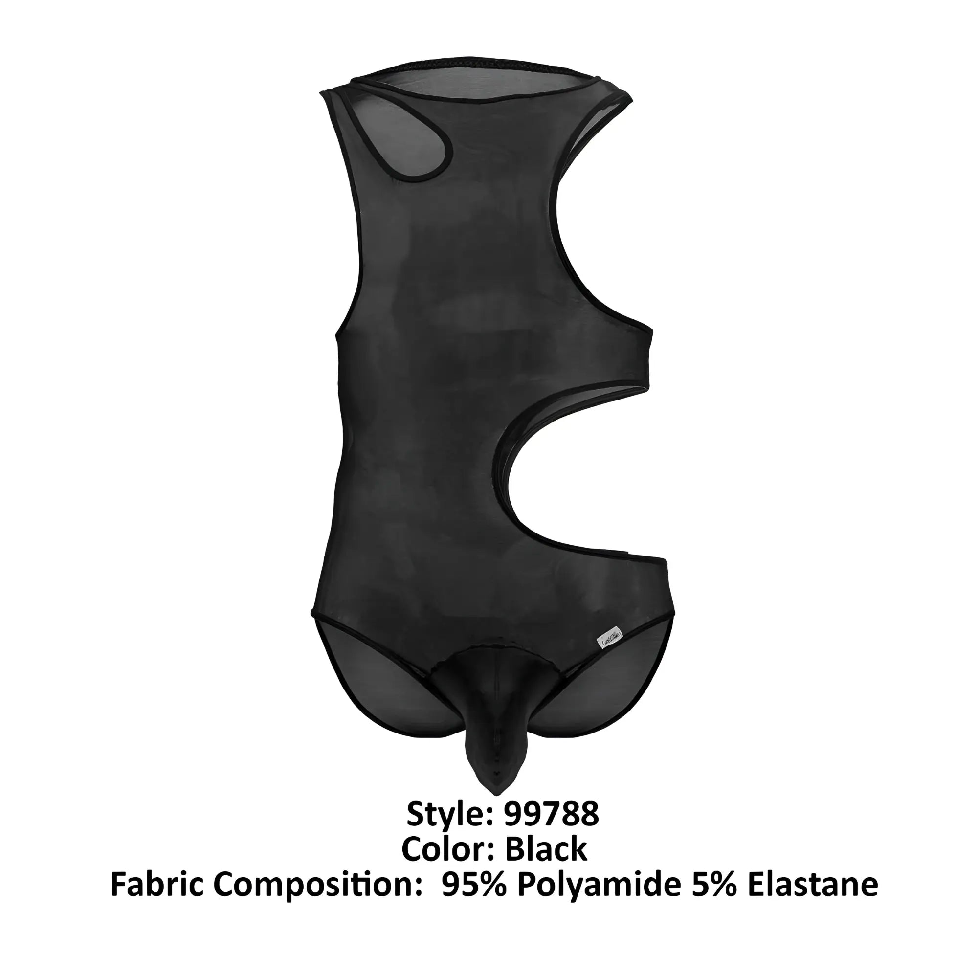 Black sheer mesh one-piece bodysuit with cutout details candyMan 99788 mesh bodysuit in black color