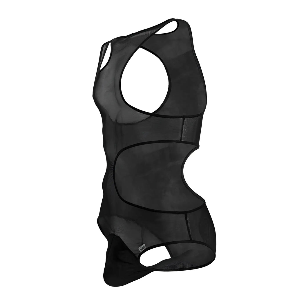 Black mesh tank top bodysuit with cut-out design from candyman 99788 in black color