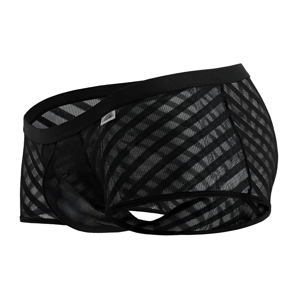 Black mesh briefs with diagonal striped pattern and solid black waistband candyMan 99790 mesh trunks color black
