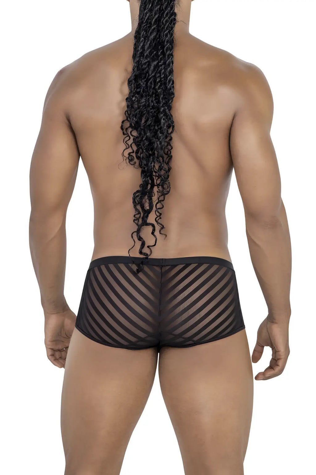 Black mesh briefs with diagonal striped pattern from Candyman 99790 mesh trunks in black color