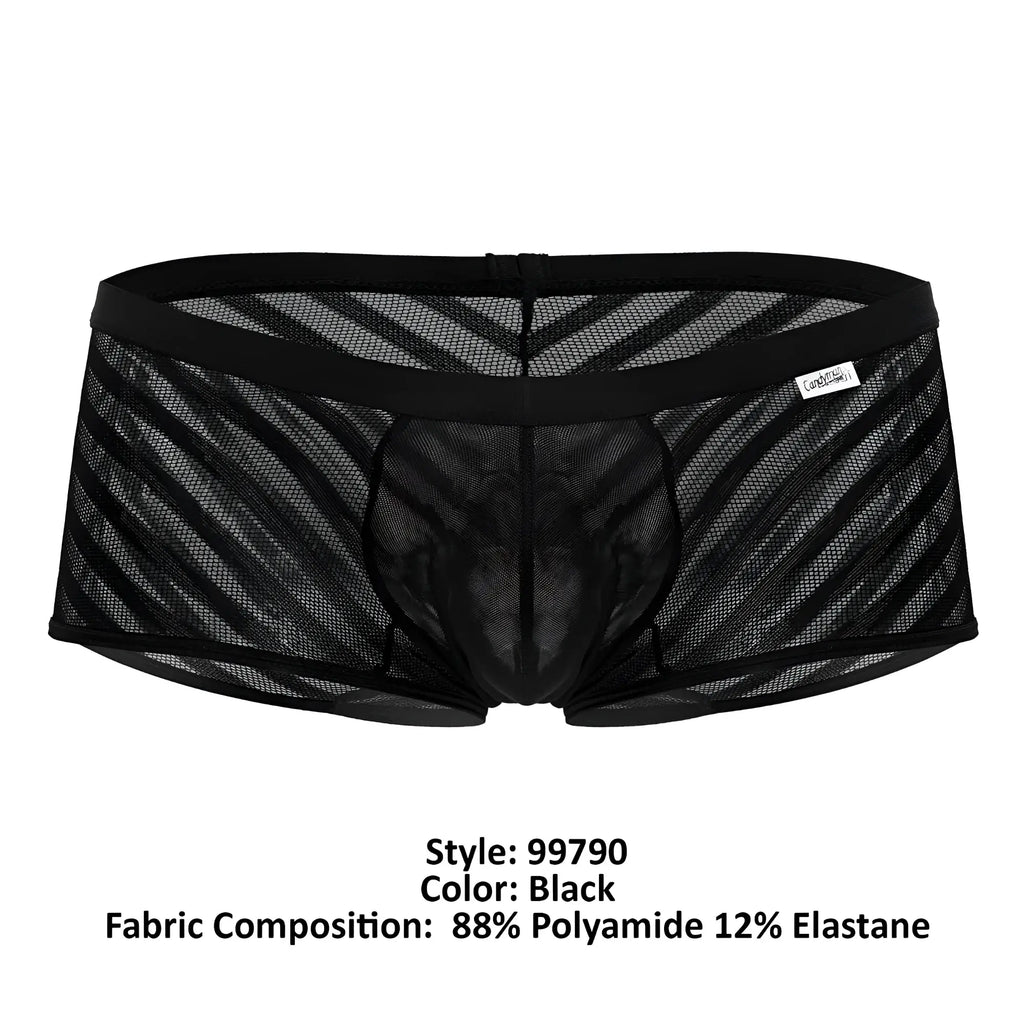Black mesh CandyMan 99790 trunks with diagonal stripes and a solid black waistband for breathable comfort