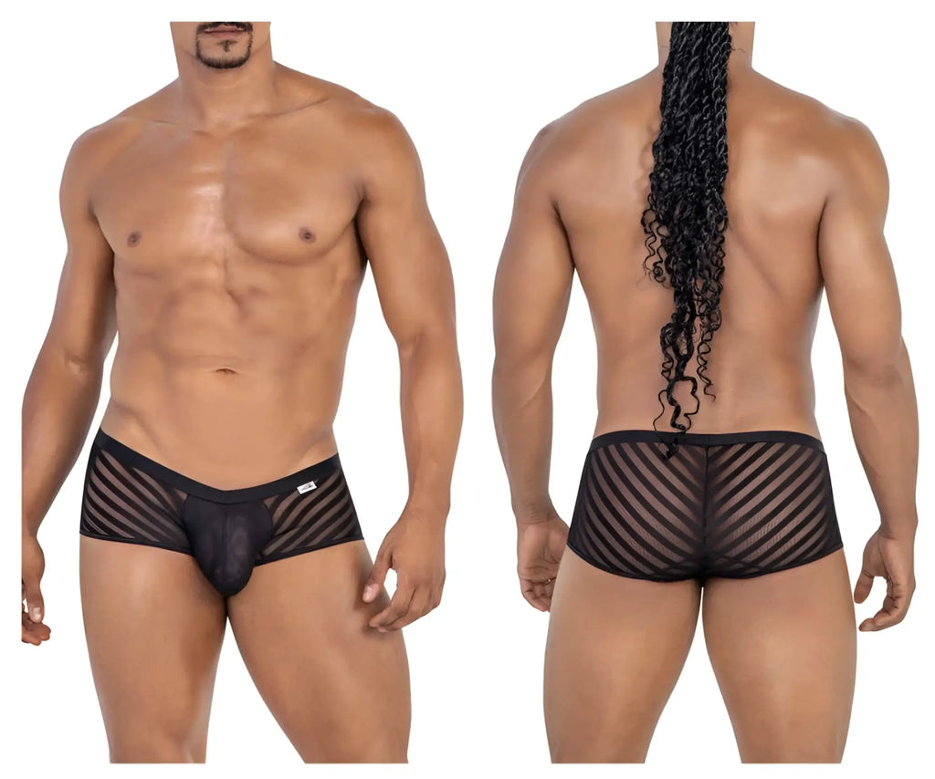 Black mesh briefs with diagonal striped pattern from candyman 99790 mesh trunks in black color