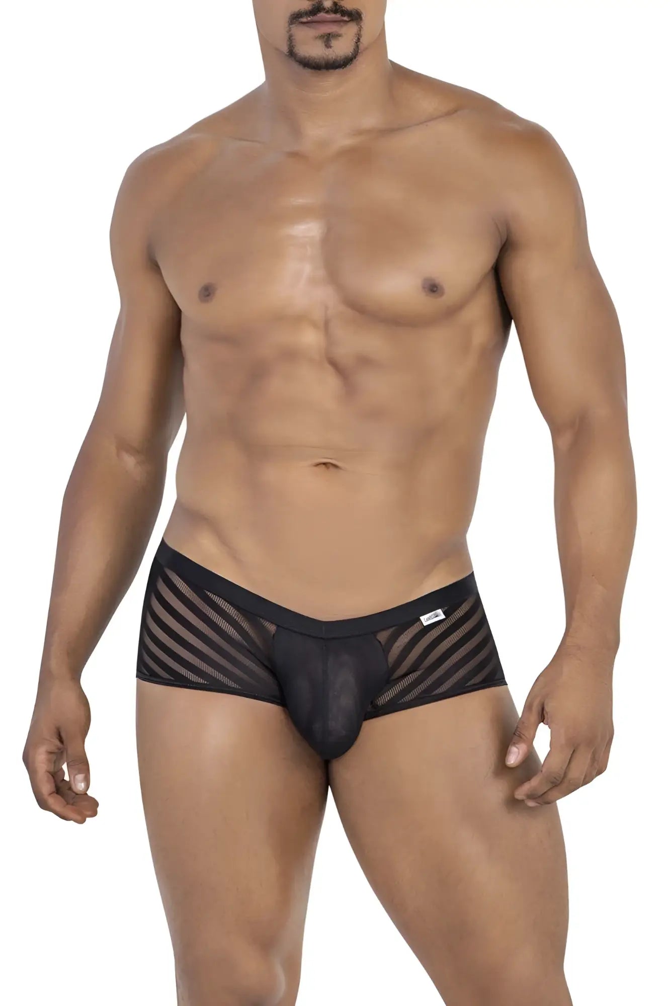 Black mesh briefs candyMan 99790 with diagonal striped pattern and solid black waistband for comfortable wear