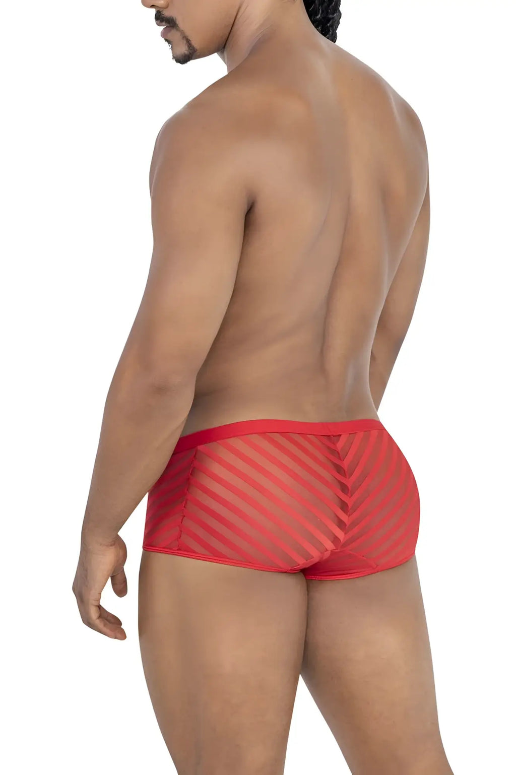 Candyman 99790 mesh trunks in red featuring red diagonal-striped mesh briefs for breathable comfort