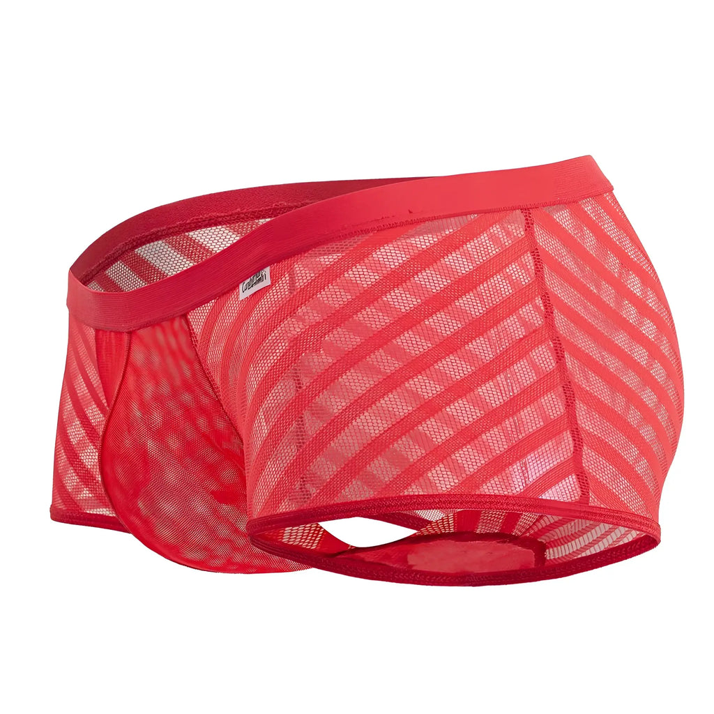 Red mesh briefs candy man 99790 with diagonal striped pattern and solid red elastic waistband