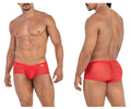 Red men’s candyMan 99790 mesh trunks with a sheer diagonal-striped mesh back panel in vibrant red color