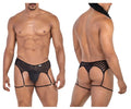 Black mesh and solid fabric men’s garter belt with adjustable straps candyMan 99792 mesh garter thongs back view