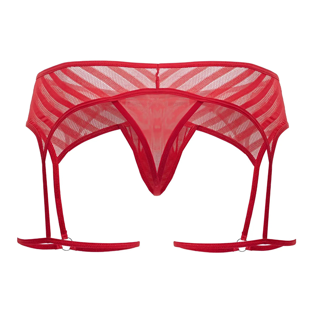 Red mesh garter belt with diagonal striped pattern and adjustable straps from candyman 99792 in red color