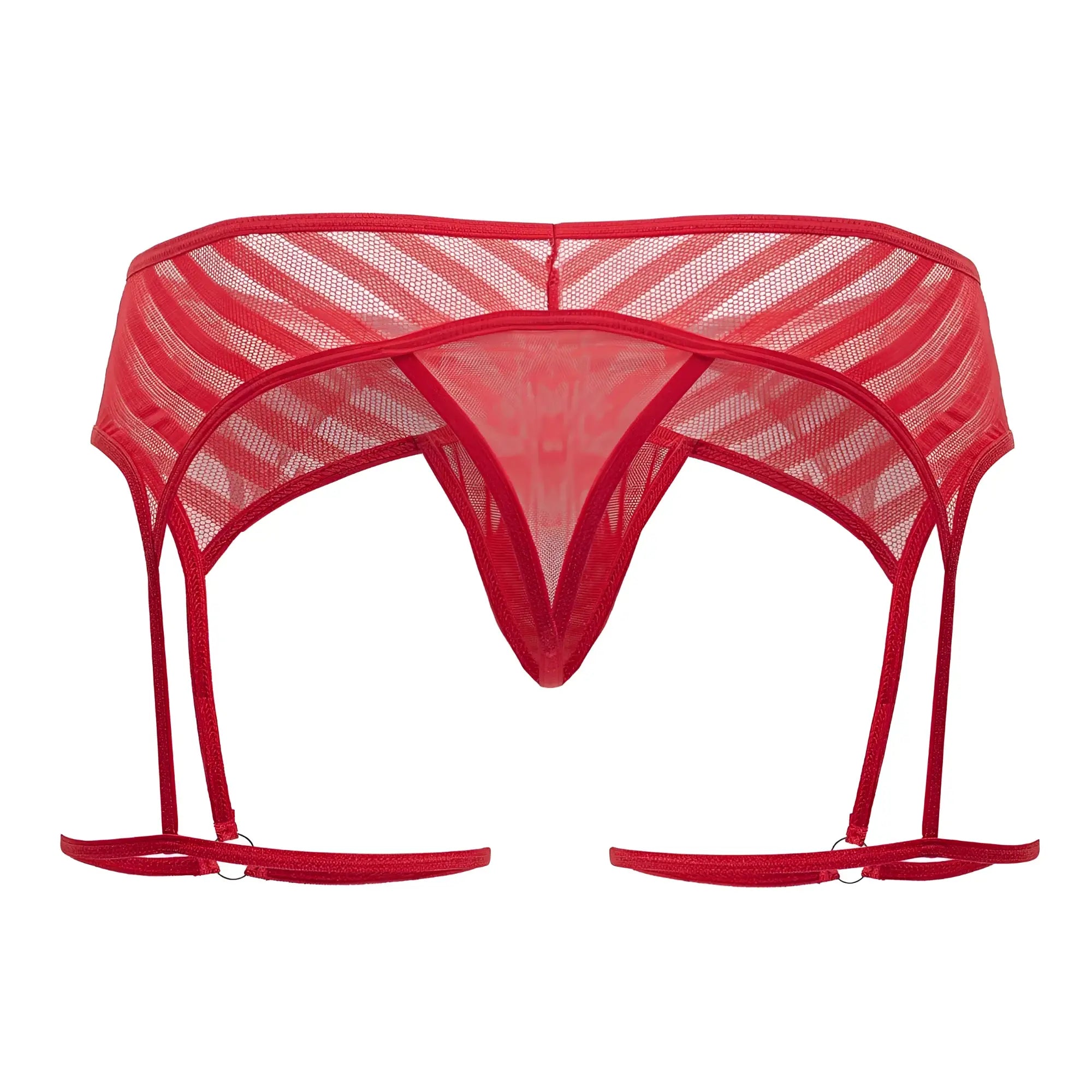 Red mesh garter belt with diagonal striped pattern and adjustable straps from candyman 99792 in red color