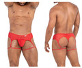CandyMan 99792 red sheer mesh men’s briefs with garter straps and central pouch for a bold look