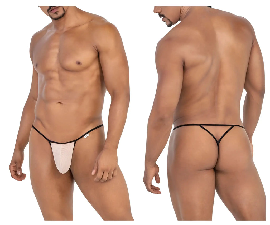 Black and white CandyMan 99795 mesh G-string thong with thin supportive design shown from the back side