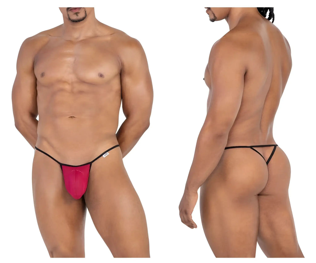 CandyMan 99795 mesh g-string thong in bright pink with black trim and small white logo on the side