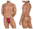 CandyMan 99795 mesh g-string thong in bright pink with black trim and small white logo on the side