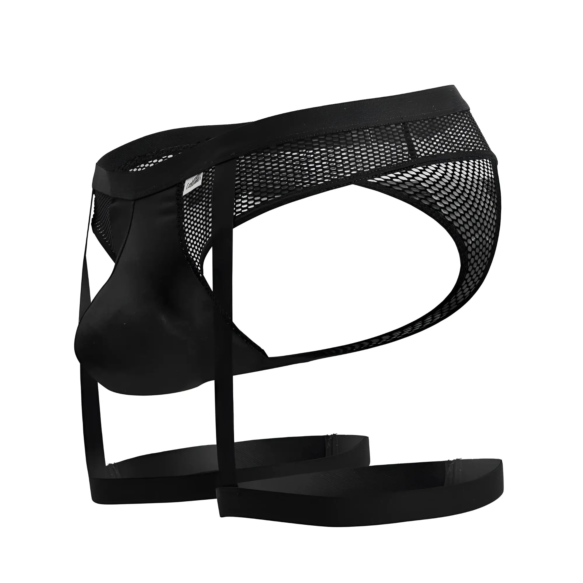 CandyMan 99798 garter mesh thongs in black feature supportive satin briefs with a contoured design