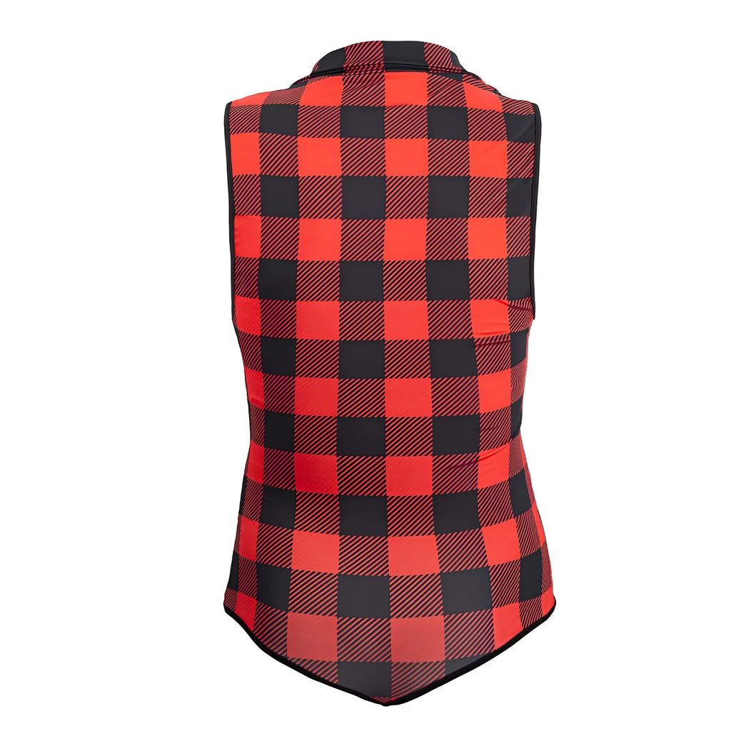 CandyMan 99800 red sleeveless plaid vest with collar in red and black for lumberjack bodysuit use