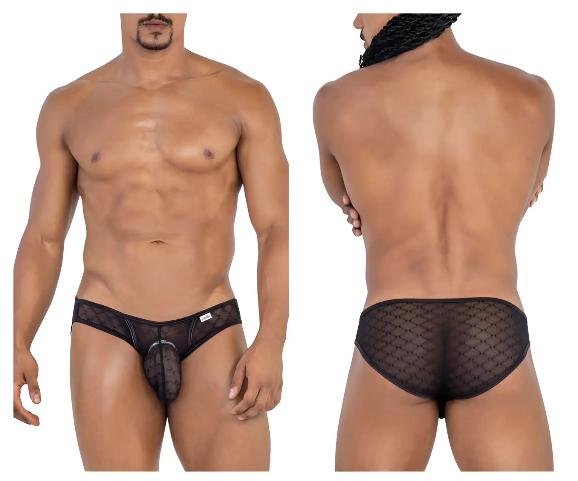 Black candyman 99812 mesh briefs with diamond pattern and central pouch made of breathable mesh fabric