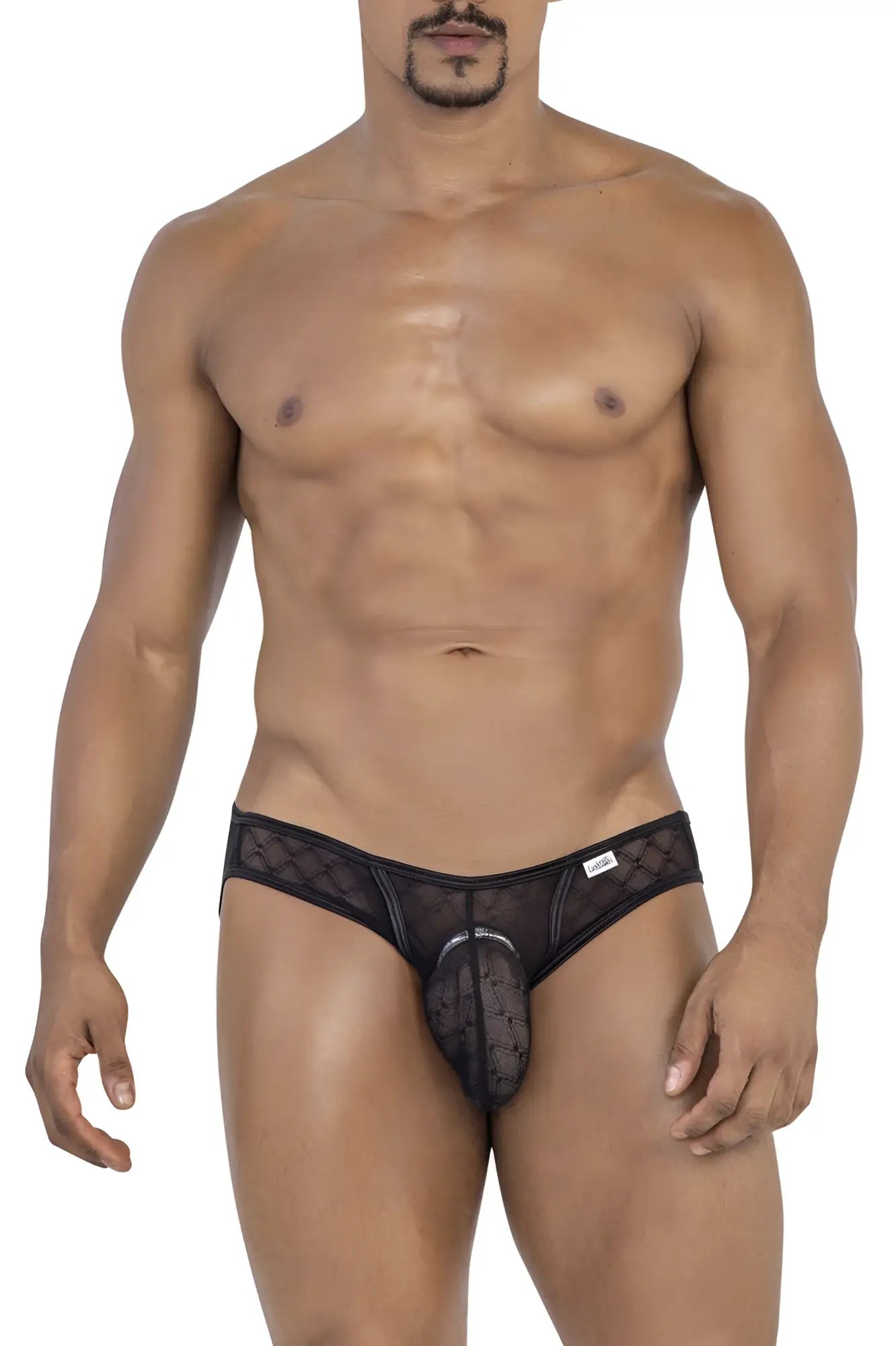 Black lace thong CandyMan 99812 mesh briefs in black with sheer mesh design and open front detail