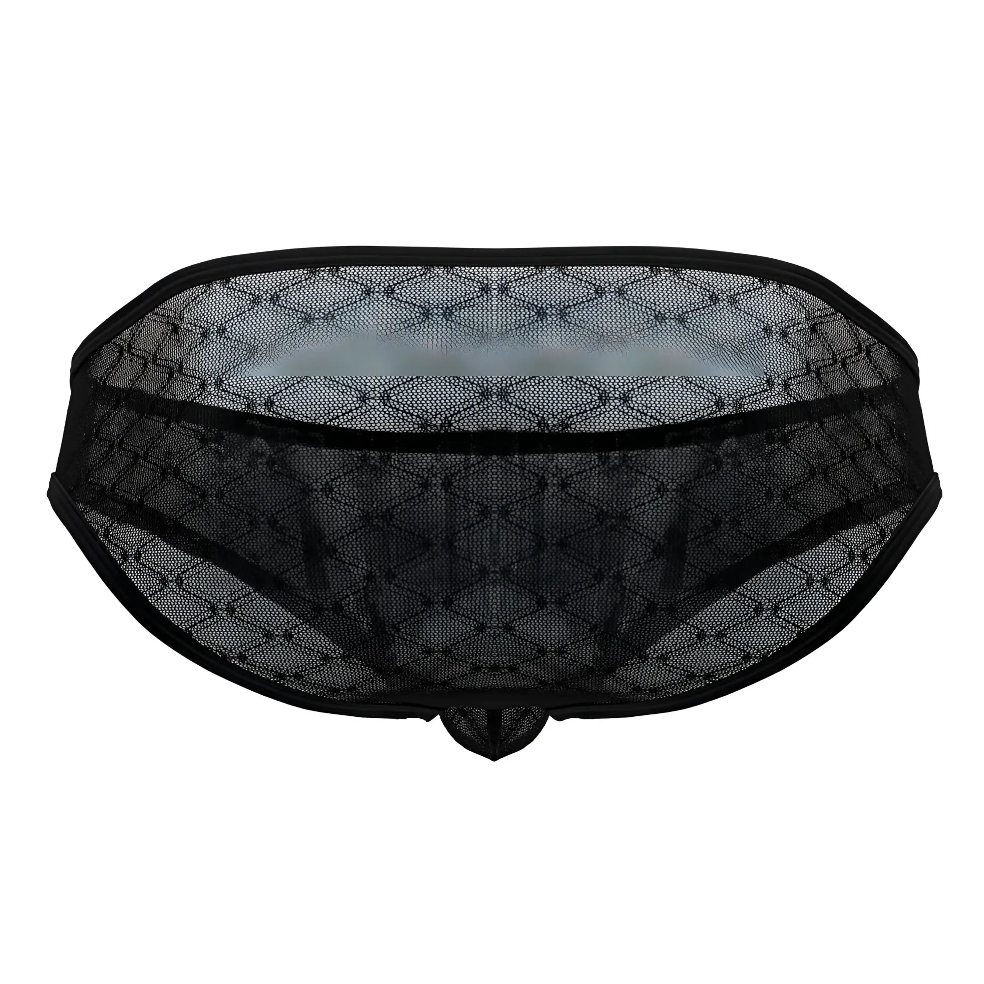 CandyMan 99812 mesh briefs in black featuring diamond-patterned lace mesh and solid black trim detail